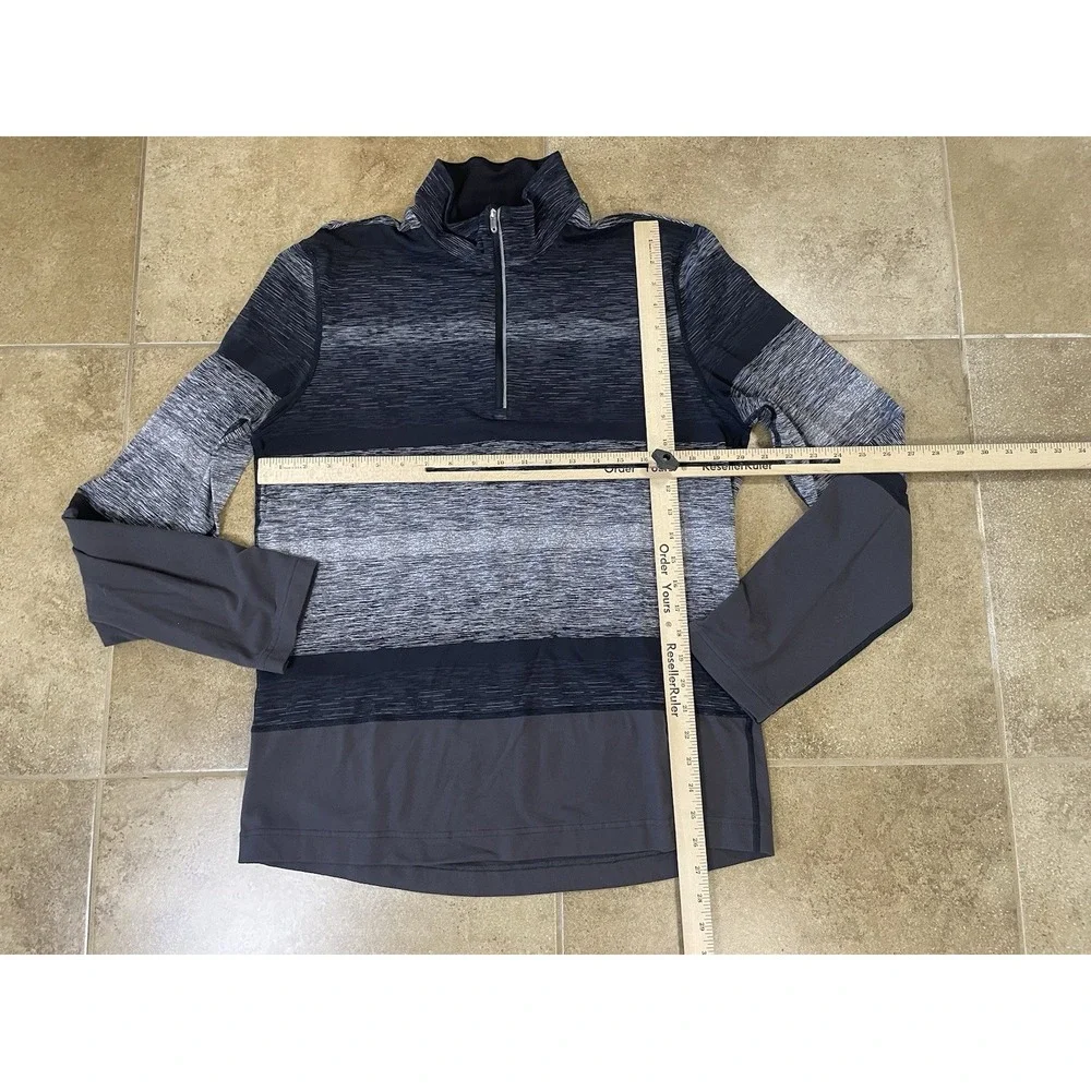 Lululemon Shirt Speed Pullover Men L Black Gray Space Dye Striped 1/2 Zip Golf